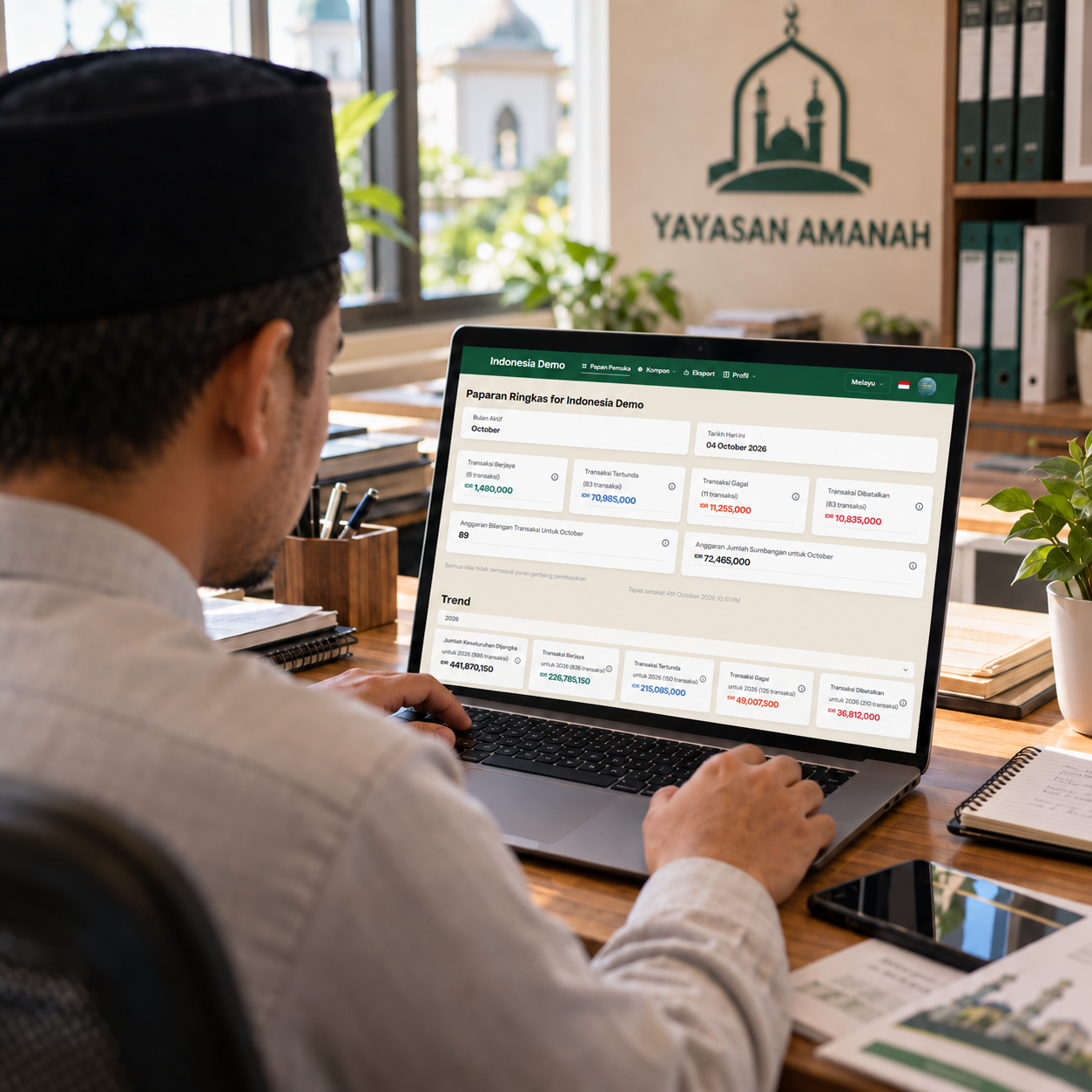 Tim organisasi melihat proyeksi donasi GivingFridays