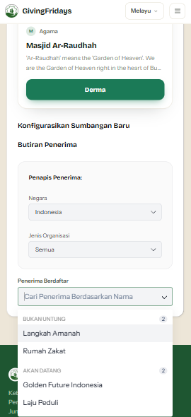 Pilih penerima donasi melalui GivingFridays